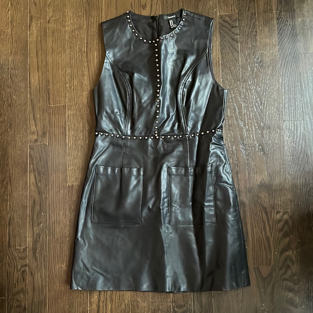 Vegan leather studded mini dress